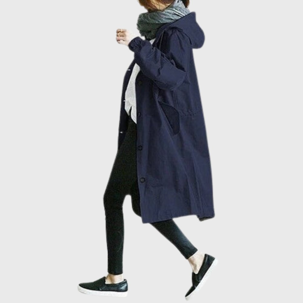 Effortless Hooded Trench Coat for Women with Stand Collar Long Sleeve Oversized Longline Style