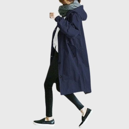 Effortless Hooded Trench Coat for Women with Stand Collar Long Sleeve Oversized Longline Style