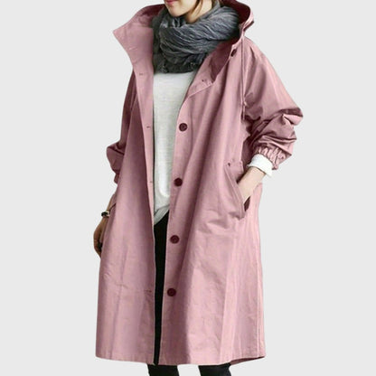 Effortless Hooded Trench Coat for Women with Stand Collar Long Sleeve Oversized Longline Style