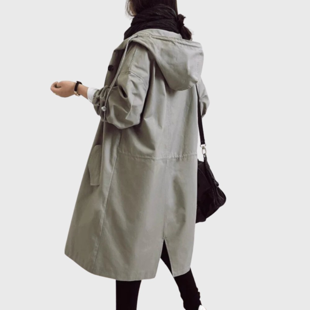 Effortless Hooded Trench Coat for Women with Stand Collar Long Sleeve Oversized Longline Style