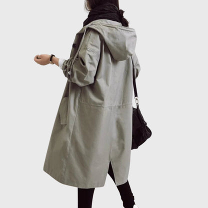 Effortless Hooded Trench Coat for Women with Stand Collar Long Sleeve Oversized Longline Style