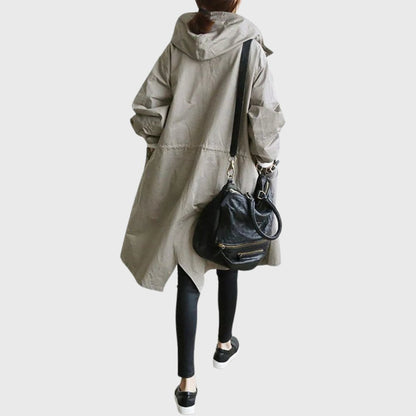 Effortless Hooded Trench Coat for Women with Stand Collar Long Sleeve Oversized Longline Style