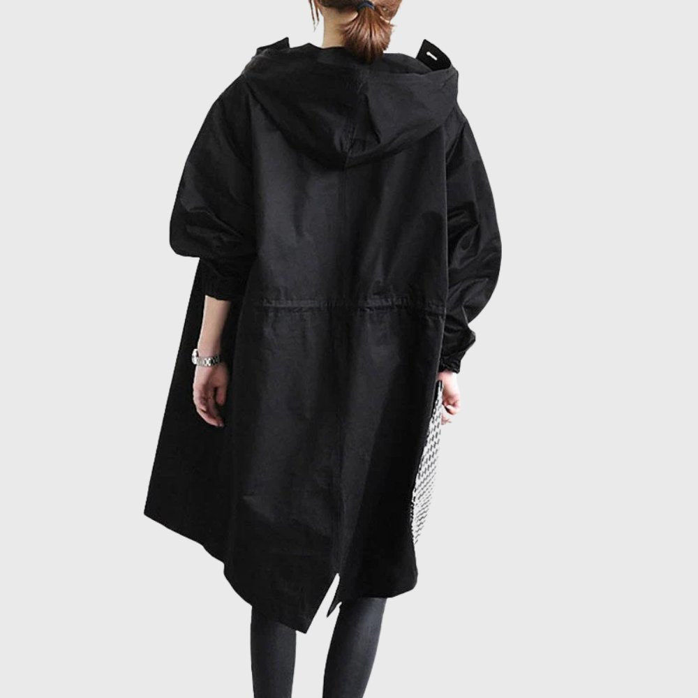 Effortless Hooded Trench Coat for Women with Stand Collar Long Sleeve Oversized Longline Style