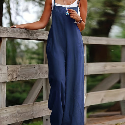Effortless Linen Wide Leg Jumpsuit for Women with Square Neck Sleeveless Relaxed Casual Style