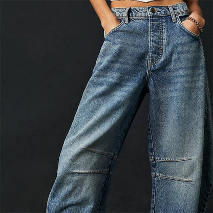 Effortless Relaxed Mom Jeans for Women in Cropped Barrel Leg Denim Style