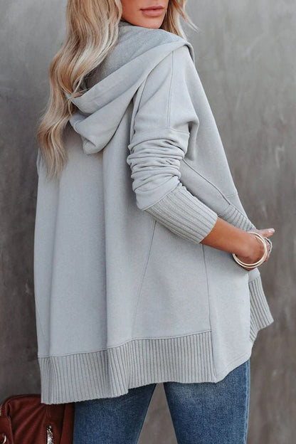 Comfortable Snap Placket Hoodie for Women with Drawstring Hood Long Sleeve Oversized Ribbed Cuff Relaxed Style