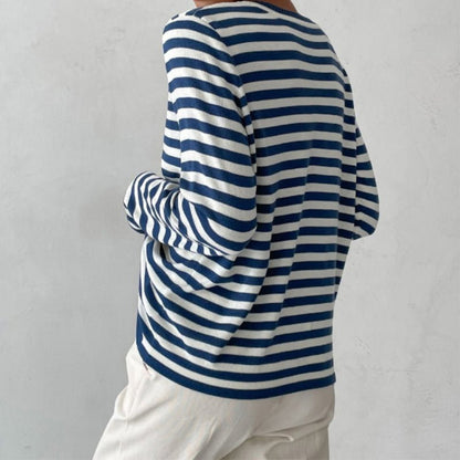 Comfortable Striped Sweater for Women with Crew Neck Long Sleeve Relaxed Oversized Knit Style