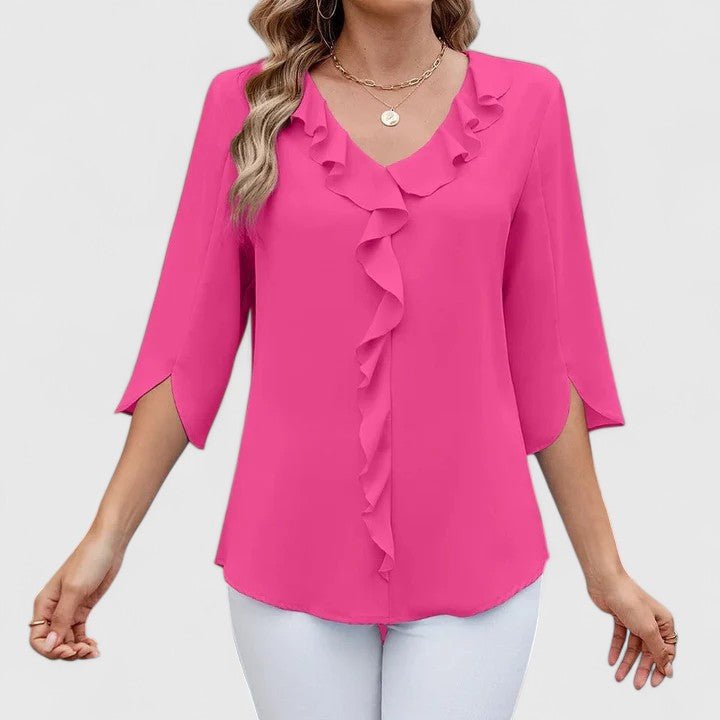 Effortless Chiffon Ruffle Blouse for Women with V Neck Split Sleeve Relaxed Flowing Style