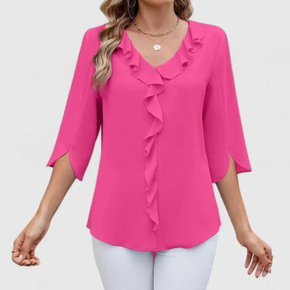 Effortless Chiffon Ruffle Blouse for Women with V Neck Split Sleeve Relaxed Flowing Style