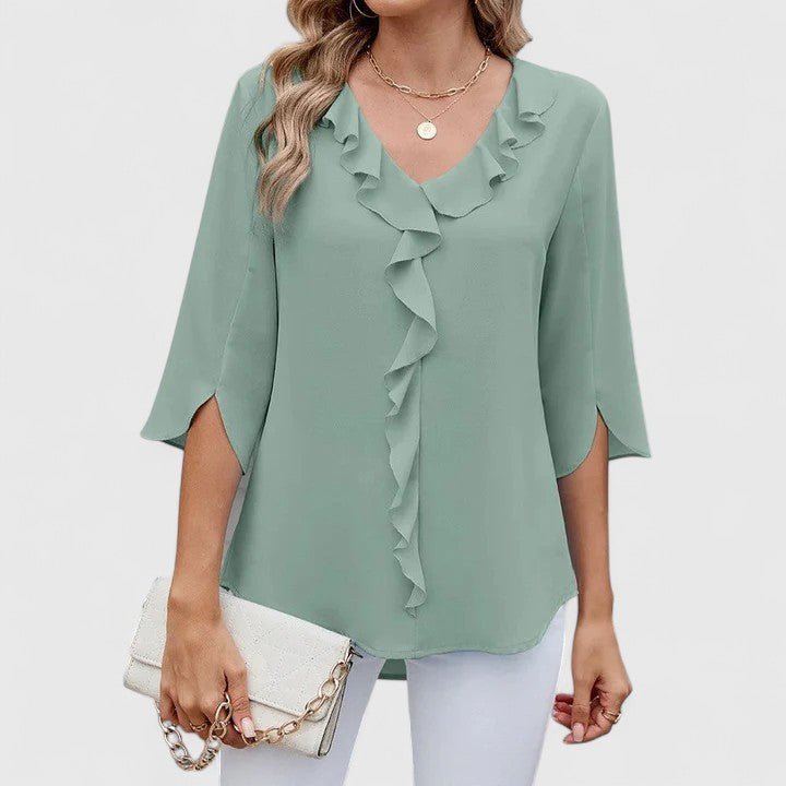 Effortless Chiffon Ruffle Blouse for Women with V Neck Split Sleeve Relaxed Flowing Style