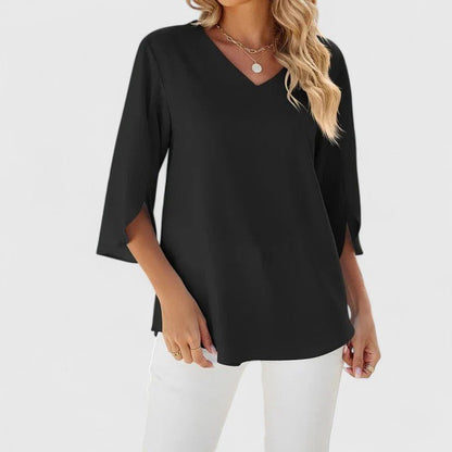 Effortless Chiffon Ruffle Blouse for Women with V Neck Split Sleeve Relaxed Flowing Style